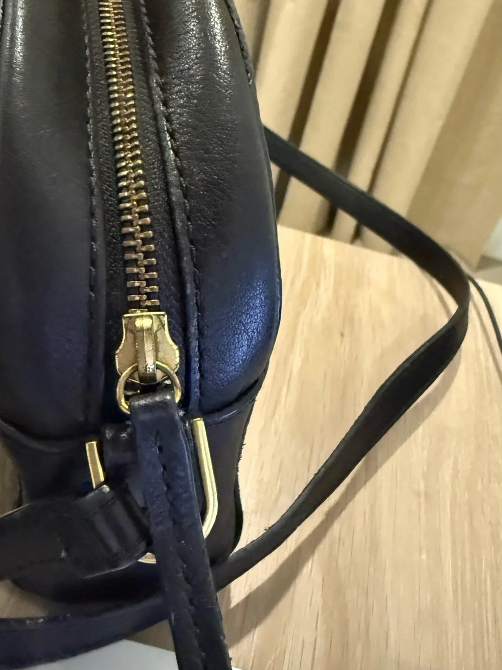 Fossil Black Leather Crossbody Bag with Key Charm